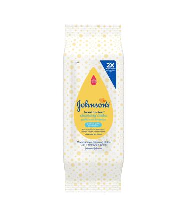 Johnson's Head-to-Toe Gentle Baby Cleansing Cloths, Hypoallergenic and Pre-Moistened Baby Bath Wipes, Free of Parabens, Phthalates, Alcohol, Dyes and Soap, 15 ct Pack of 1 15 Count (Pack of 1)