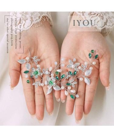 IYOU Crystal Bridal Hair Vine Green Pearl Wedding Headband Rhinestone Beades Headpiece Brides Bridesmaid Hair Accessories for Women - Buy Online on GoSupps.com