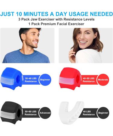 3 Pack Jaw Exerciser+1 Pack Premium Facial Exerciser Jawline Toner & Exerciser for Men and Women Tighten & Tones Target Your Chin & Cheekbones Facial Exerciser for Beginner Intermediate Advanced - Buy Online on GoSupps.com