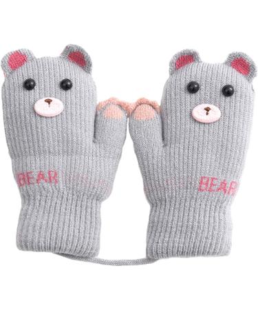 Kids Toddlers Knitted Gloves Mittens with String | Boys Girls Magic Stretch Mittens | Thick Fleece Lined Baby Infant Winter Warm Mittens | Cartoon Cosy Full Finger Gloves | Xmas Gift | Ages 0-3 | B-grey - Buy Online on GoSupps.com