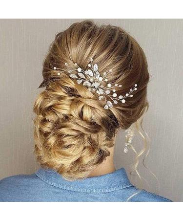 Ushiny Crystal Hair Pins Silver Rhinestone Bridal Headpiece Pearl Hair Accessories for Women Girls