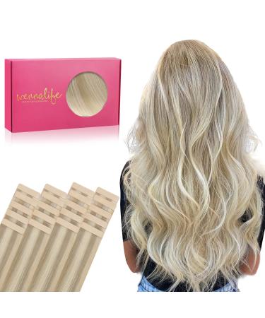 If -alife tape extensions real hair 20pcs 60g 65cm 26 inch ashblond to gold blonde and platinum blonde Remy invisible tape extensions silky straight real hair extensions skin weft tape in 65cm #17/26 ash blonde to gold blonde and platinum blonde