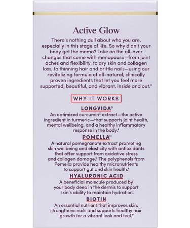 Womaness Active Glow Menopause Support - Hair Skin Nails Vitamins & Joint Health - Longvida Curcumin Pomegranate Extract - 30 Capsules - Buy Online on GoSupps.com