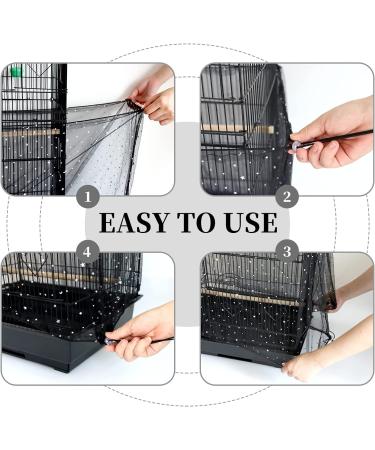 Daoeny 2Pcs Adjustable Bird Cage Cover | Upgraded Airy Nylon Mesh Parrot Net with Sequins | Seed & Feather Catcher for Parakeet Macaw | Soft & Universal Birdcage Cover Skirt | 78.7 x 15.7 Inch - Buy Online on GoSupps.com
