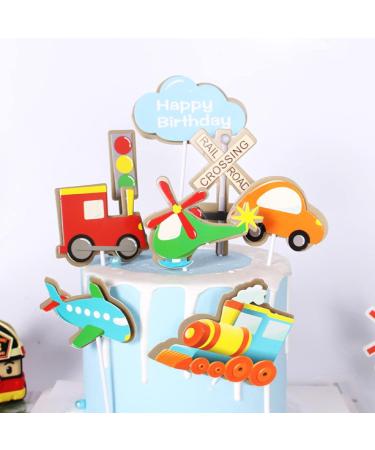 Personalised Cake Toppers Cake Decorations Traffic Lights Locomotive Airplane Cake Decoration Cute Cartoon Cake Toppers Kids Happy Birthday Dessert Decor Deep Sapphire - Buy Online on GoSupps.com