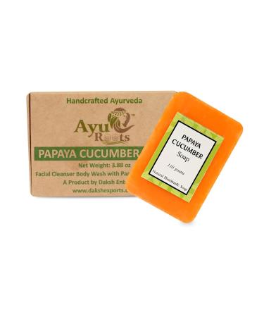 All-Natural Ayurvedic Papaya Cucumber Soap Bar - Vegan Skin Refreshing & Renewing Cleansing | Handmade in India | 3.88 oz - Buy Online on GoSupps.com