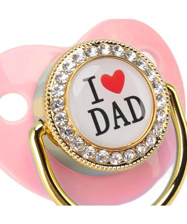 Pink Baby Pacifier with Chain Clip | 6-18 Months Infant Dummy Pacifier | Bling I Love Dad Pattern | Newborn Soother - Buy Online on GoSupps.com