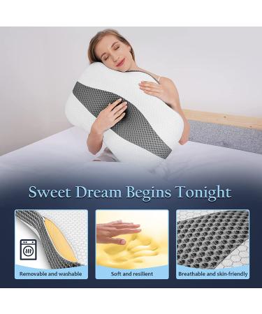 Gilally Cervical Memory Foam Pillow for Neck and Shoulder Pain Relief - Ergonomic Contour Pillow for Side Sleepers - White/Grey - Buy Online on GoSupps.com