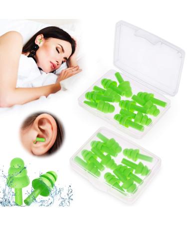 Ear Plugs Noise Reduction 10 Pairs Waterproof Reusable Silicone Earplugs for Sleeping Swimming Shooting Range Motorcycles Work SNR 32db Ear Plugs for Adults & Kids (Green)