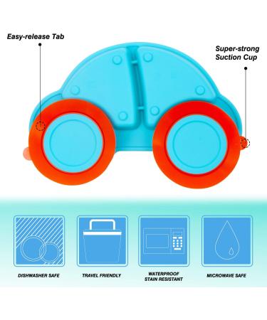 Silicone Divided Baby Plate | Suction, Non-Slip, BPA-Free | Dishwasher & Microwave Safe | Portable Travel Weaning Tray | Best Baby Gift - Ncar-blue - Buy Online on GoSupps.com