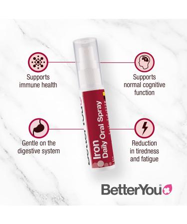 BetterYou Iron Daily Oral Spray - 5mg Highly Absorbable Iron, Immune Support, Baked Apple Flavour - 25ml (1 Pack) - Buy Online on GoSupps.com