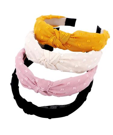 TOBATOBA Knotted Headband for Women - 4 Pcs Cute Top Knot Headbands in Black White Pink Yellow - No Slip Fashion Hair Accessories - Buy Online on GoSupps.com