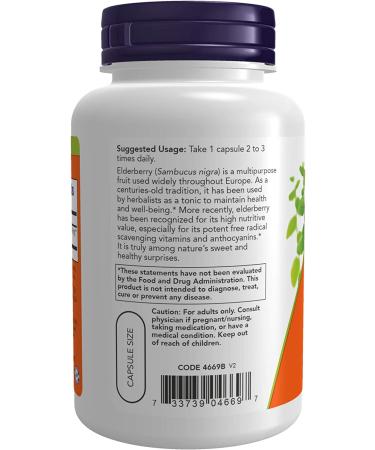 Now Foods Elderberry 500 mg - 120 Vegan Capsules | Immune Support Supplement - Buy Online on GoSupps.com
