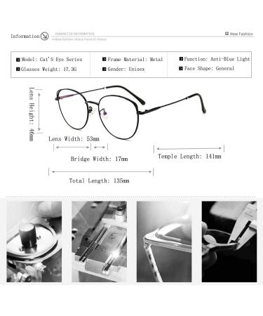 SanDish Cat Eye design Blue Light Blocking Glasses Hipster Metal Frame Women Eyeglasses Non Prescription Silver/Black6 - Buy Online on GoSupps.com