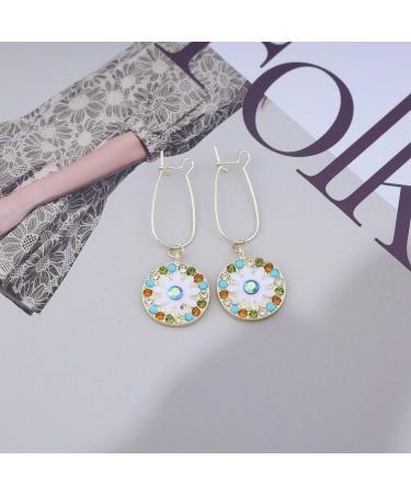 Vintage Colorful Crystal Round Drop Earrings for Women | Geometric Rhinestone Jewelry - Buy Online on GoSupps.com