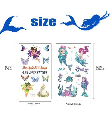 RENUIS Glitter Temporary Tattoos for Kids - 20 Sheets Mermaid Butterfly Fairy Flowers Fake Tattoo Stickers for Girls - Waterproof Party Favors & Gifts - Buy Online on GoSupps.com