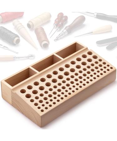 joyibay Leather Craft Tool Holder: 98 Holes Professional Wooden Leathercraft Stand Organizer with 3 Slots, Large Tool Rack for Making Punch Tools Organizer Storage, 10.63 * 5.91 in
