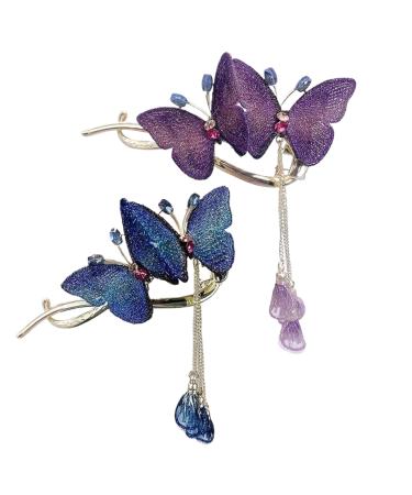 Purple Butterfly Hair Clips 2PCS Elegant Rhinestone Hair Clips Sparkle Decorative Hair Clips for Thick Long Hair Bun Maker