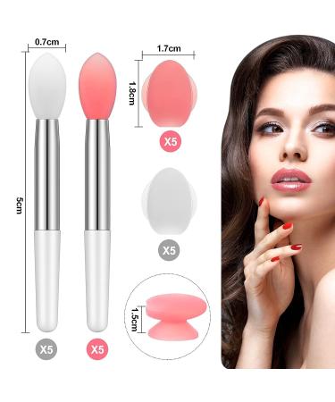 Newtay 20 Pcs Silicone Lip Brush Covers and Brushes for Lipsticks, Lip Gloss, Balm - Pink/White - Buy Online on GoSupps.com