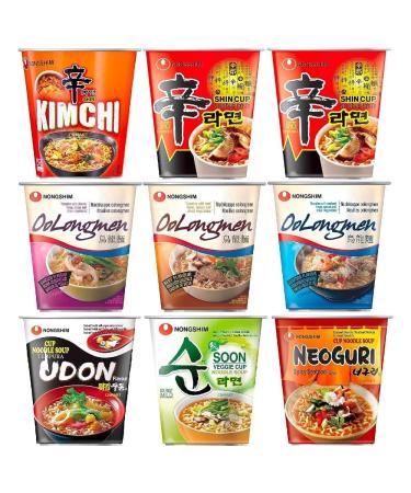 Nongshim Korean Assorted 6 Different Flavours Instant Noodle Cup (Pack of 9) by CNMART