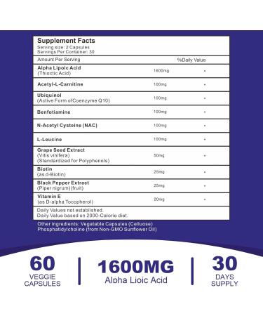 Liposomal Alpha Lipoic Acid 1600mg - Antioxidant Health Supplement for Energy & Metabolism | Gluten Free & Non-GMO - 180 Capsules - Buy Online on GoSupps.com