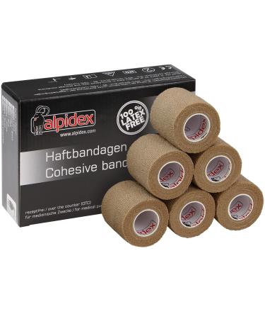 Alpidex 6 rolls adhesive bandage 5 cm x 4.5 m self -adhesive association PET bandages fixing band sport vet wrap tape self -adhering color: beige