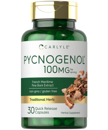Carlyle Pycnogenol 100 mg | 30 Capsules | Non-GMO and Gluten Free Formula | French Maritime Pine Bark Extract Supplement