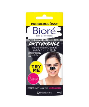 BIORE OIL Control deep -cleaning nose clear -up strips - scope of delivery: 3 nasal strips - blackhead remover - with activated carbon - refine the complexion visible - Try Me Pack