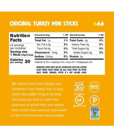 CHOMPS Mini Free Range Turkey Jerky Sticks - Keto, Paleo, Whole30 Approved - High Protein, Low Carb Snack - Gluten, Sugar, Nitrate Free - 24 Pack - Buy Online on GoSupps.com