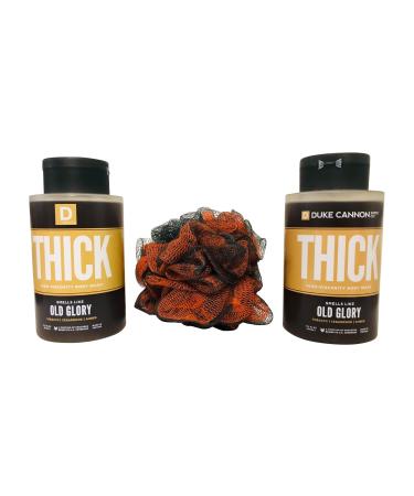 Duke Cannon Supply Co. THICK High-Viscosity Body Wash for Men Bundle- Smells Like Old Glory  17.5 Fl Oz (2 bottles) + Black Loofah