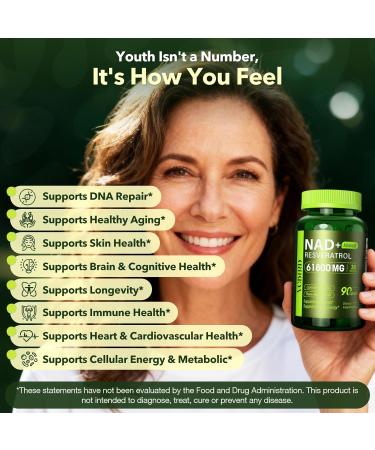 Nad+ Resveratrol Supplement 61800mg Per Bottle Liposomal Nad+ Resveratrol for Women & Men High Purity 1200mg Nad+ Supplement for Energy & Healthy Aging Resveratrol Quercetin CoQ10 90 Counts Nad with Quercetin 90 Co  - Buy Online on GoSupps.com