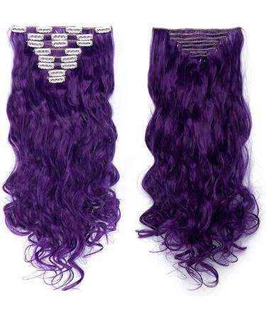 Silk-co Long Curly Wavy Hairpiece Extensions - 8 Pcs Full Head 18 Clips, Synthetic Heat Resistant, 24 inch Dark Purple - Buy Online on GoSupps.com