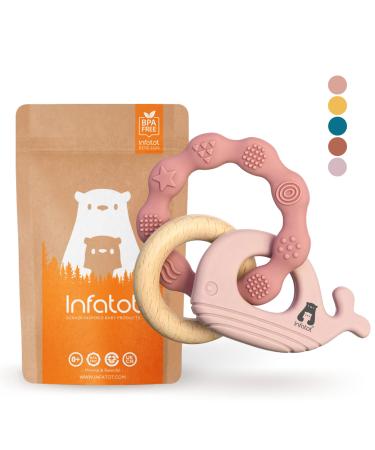 Infatot Teething Toys for Baby - MultiTexture Baby Teethers 0-6 Months Baby Essentials for Newborn - Baby Shower Gifts Baby Teething Toys Silicone Teethers for Babies 6 Months - Pink and Salmon