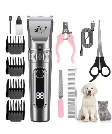ONAHA Dog Trimmer Suitable for Thick Coating/Low Noise Rechargeable Cordless Pet Shavers with Stainless Steel Blades IPX6 Waterproof Suitable for Pet Grooming and Men's Trimming (Grey)