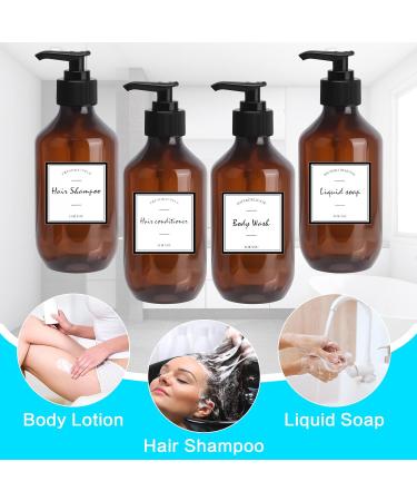 4-Pack 300ml Refillable Shampoo & Lotion Bottles with Waterproof Labels | Empty Soap Pump Dispenser - Buy Online on GoSupps.com