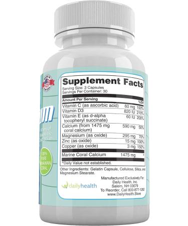 Daily Health Coral Calcium Pure Okinawa Supplement - 1475mg 90 Capsules - Marine-Grade with 72 Trace Minerals - Buy Online on GoSupps.com
