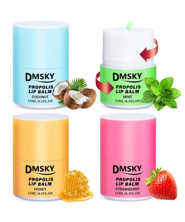 DMSKY 4 Pack Lip Sleeping Mask Set Lip Butter with Propolis and Vitamin E Lip Balm for Dry Lips Reduce Lip Lines and Improve Lip Color