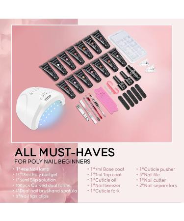 JEWHITENY 14 Colors Poly Extension Gel Nail Kit with SUN1 Lamp - All In One Poly Gel Starter Kit for Manicure Salon - Buy Online on GoSupps.com