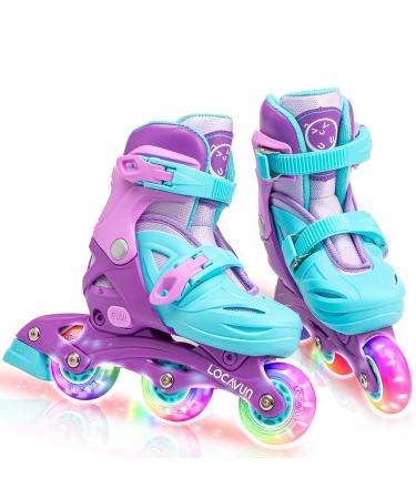 LOCAVUN Adjustable Light up Inline Skates for Kids, Better Protection Hard Shell Fitness Skates for Girls and Boys Small - (US 9C-12C) Purple