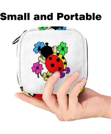 Menstruation Pocket Bag for Women & Girls - Zippered Tampon Organizer with Cartoon Ladybugs & Colorful Flowers | Stylish & Practical - Buy Online on GoSupps.com
