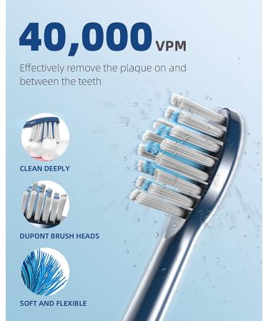 Phniti Sonic Electric Toothbrush for Adults - 8 Brush Heads, Fast Charge, 4 Modes, 40,000VPM, Waterproof (Blue) - Buy Online on GoSupps.com