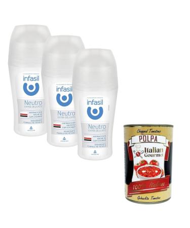 Italian Gourmet E.R. Italian Gourmet Roll-On Deodorant Neutral Extra Gentle Stain-Free Formula Aluminum-Free Effective for Up to 24 Hours 3 x 50 ml