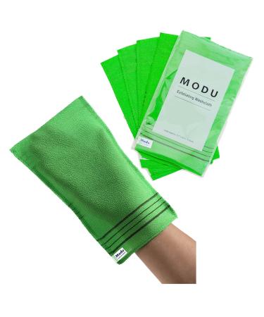 Modu 5 Pcs Korean Exfoliating Mitt Bath Washcloth 9.1 X 6 in-Asian Italy Towel (Large 5 Pcs Green) 5 Count (Pack of 1) 5
