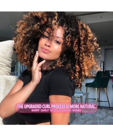 Brown Mixed Black Curly Wig for Black Women | Kinky Afro Wig with Bangs #T1B/30 - Buy Online on GoSupps.com