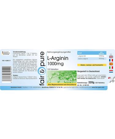 Fair & Pure L-Arginine 1000mg High-Dose Supplement - 120 Tablets - Buy Online on GoSupps.com