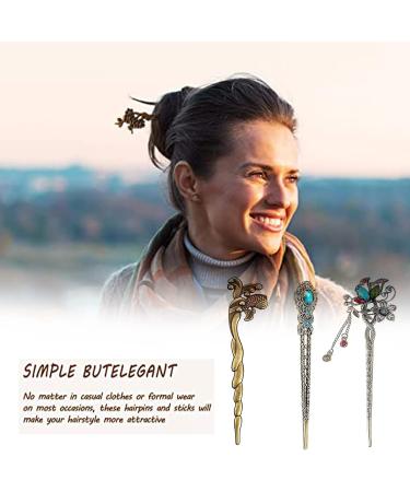 Shop Vintage Chinese Hair Sticks - 3 Piece Antique Bronze Set for Women | Retro Hairpins & Hair Accessories - Buy Online on GoSupps.com