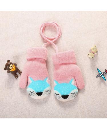 Cute Fox Knitting Winter Gloves for Toddler Kids | Thermal Plush Lining | 1-3 Yrs | Pink - Buy Online on GoSupps.com