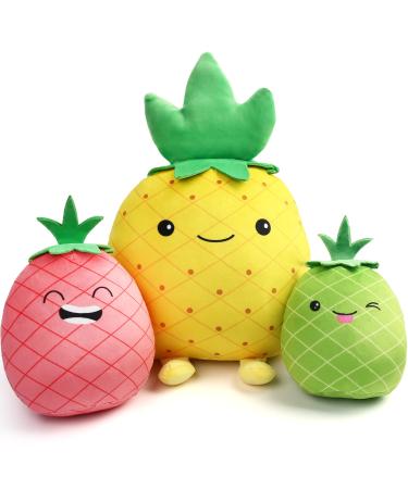 LotFancy Pineapple Plush Pillow Set of 3 30cm 17cm und 15cm Squishy Stuffed Plush Toy Fruit Cushion Ms Sweety and Baby Pineapples Easter Gifts Pineapple Family