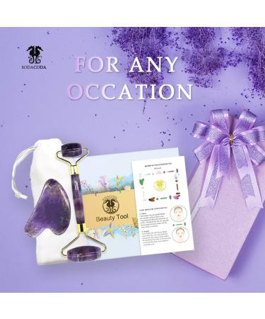Sodacoda Gua Sha Set - Chinese Beauty Face Massage Kit - Amethyst Stone Scraper and Roller from Brazil - Buy Online on GoSupps.com
