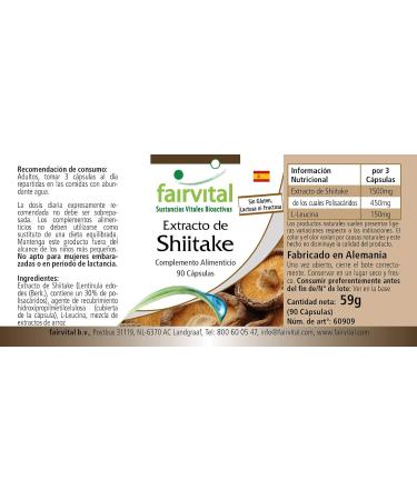 Fairvital | Shiitake Extract 500 mg - 30% Polysaccharides (150mg) - 90 Vegetarian Capsules - Buy Online on GoSupps.com